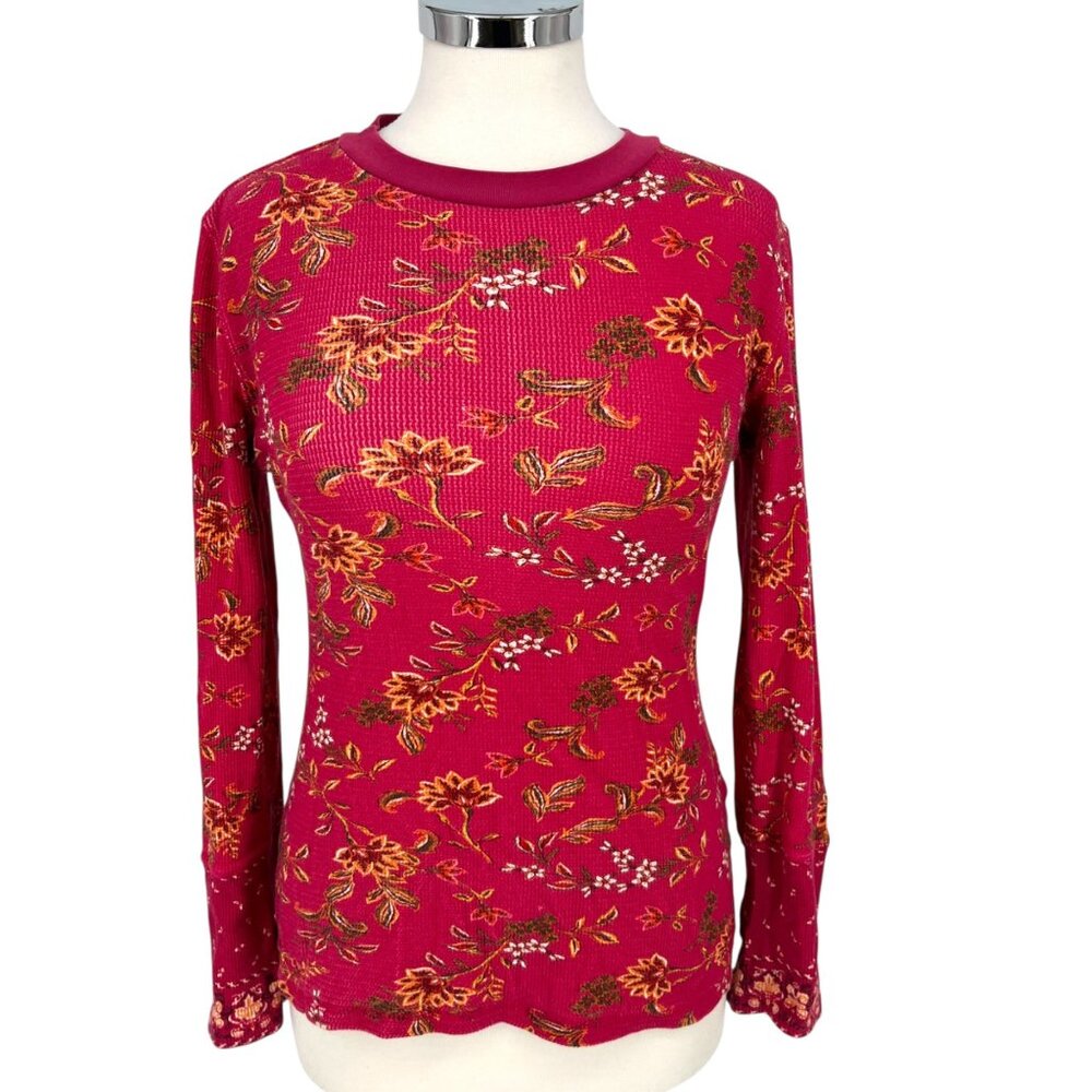 Sundance Loretta Floral Thermal Long Sleeve Top Magenta Pink Size Medium